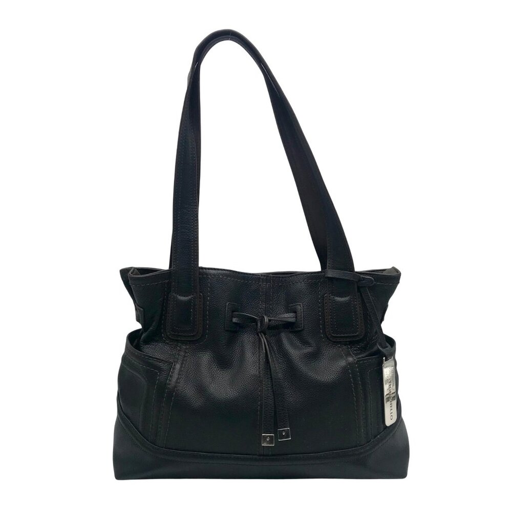 Tignanello Dark Brown Pebbled Leather Drawstring Shoulder Bag